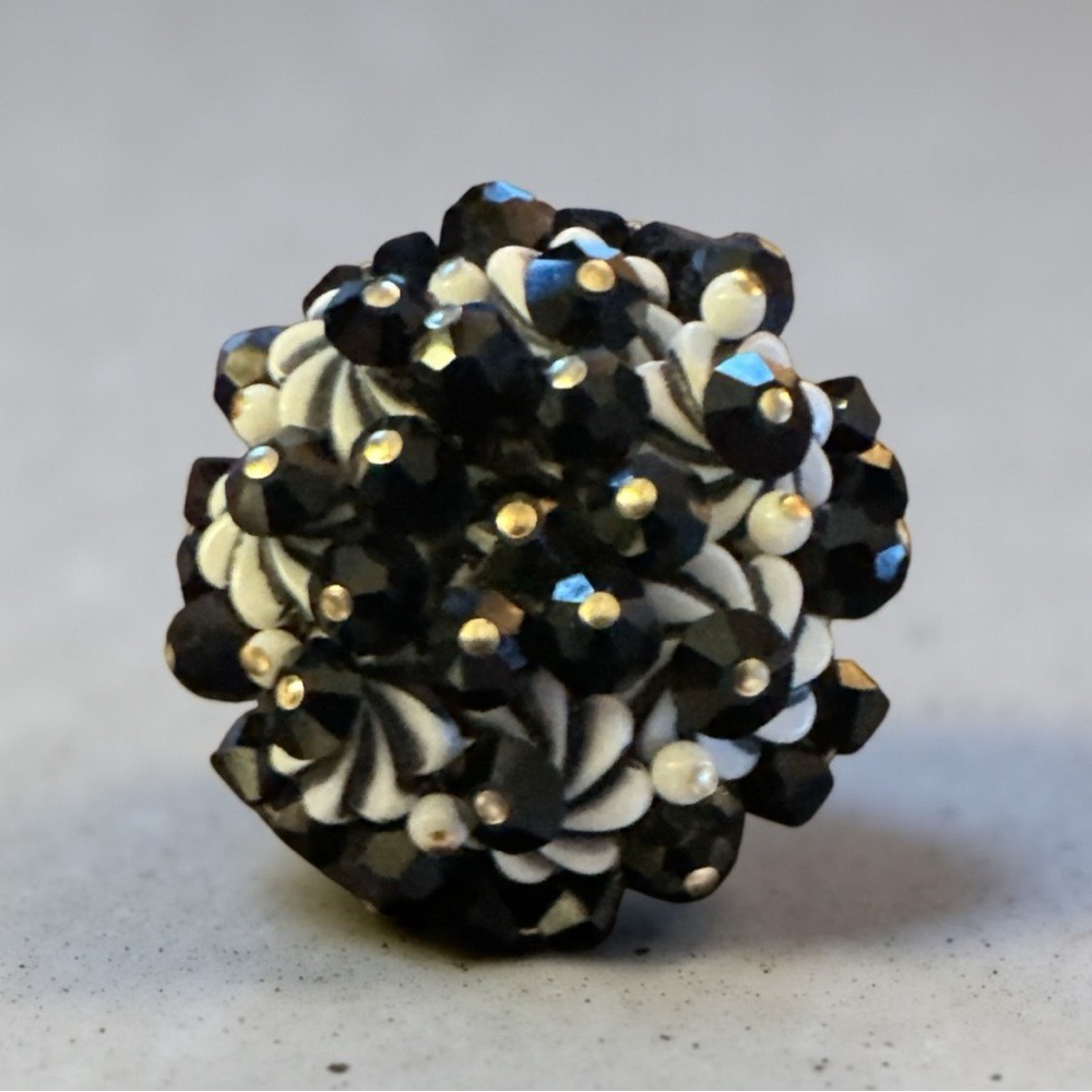 Vintage Black & White Necklace & Brooch Mid-Century Jewelry 1950s Style - Picture 3 of 6